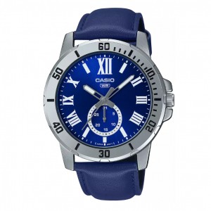 Casio MTP-VD200L-2BUDF Silver Blue Leather Strap